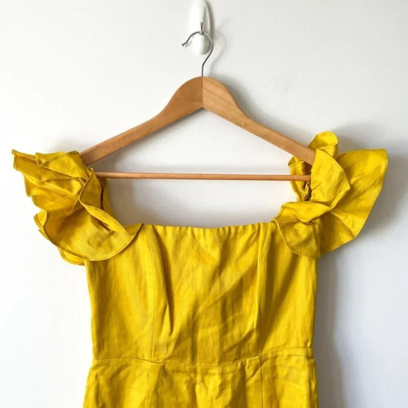 Bardot Linen Blend Ruffle Strap Mini Dress Marigold Yellow Size Small/6 - Picture 2 of 5